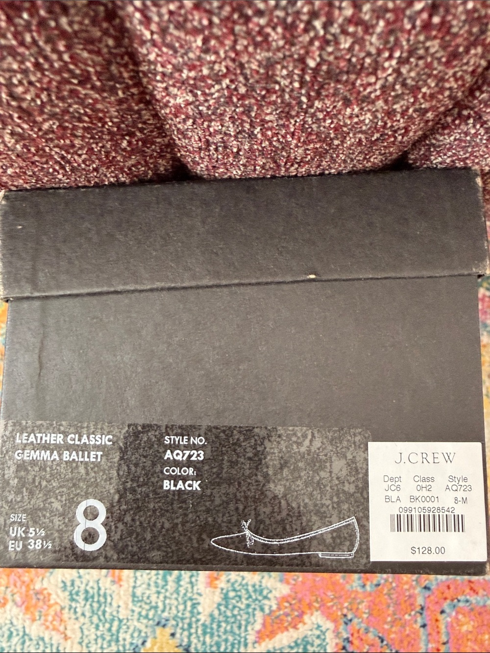 J.Crew Gemma Leather Ballet Flats Black Pointed Toe NWB Size 8 AQ723 - Picture 6 of 6